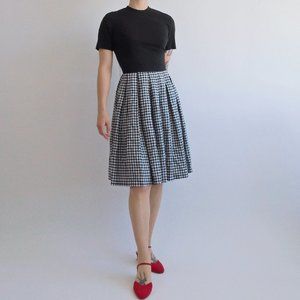 1950s black & white classic cotton gingham full skirt semi-sheer midi dress